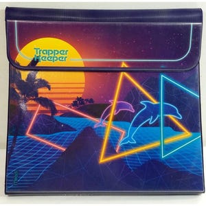 Mead Trapper Keeper Dolphins at Sunset Tropical Neon Geometric Pattern 2000s