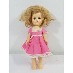 Pam Doll Walking Doll 9&quot; Blonde Original Dress Head Turns as Legs Move Vtg 1950s