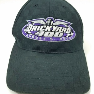 2000 Brickyard 400 NASCAR Hat Black Checkered Hook and Loop Adjustable Vintage