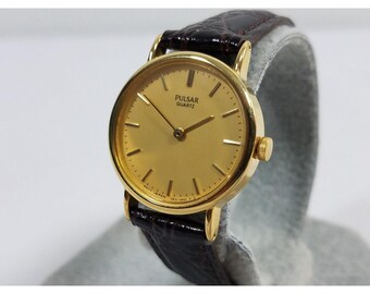 Seiko Date22mm Watch Women\'s Gold Tone Dial 2A22-0049 Black Leather Band Seiko Women main image 3