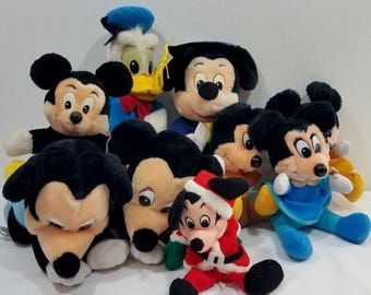 Lote de 9 peluches vintage de Mickey Mouse y el Pato Donald de Disney, de 7" a 10".