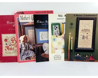Cross Stitch Pattern Booklets Leaflets Set Of 5 Vtg Jeremiah Junction Cross Patch