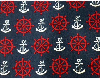 2 yds Nautical Anchor Ship Wheel Cotton Fabric Traditions 2006 Navy Red White