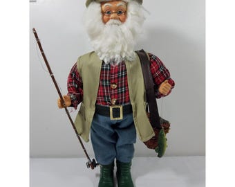 Fishing Santa Claus Christmas Grandfather Fisherman Figure 18" Gone Fishing