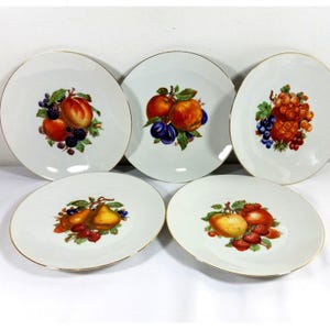 Bareuther Waldsassen Bavaria 8” Fruit Gold Trimmed Salad Plates lot of 5
