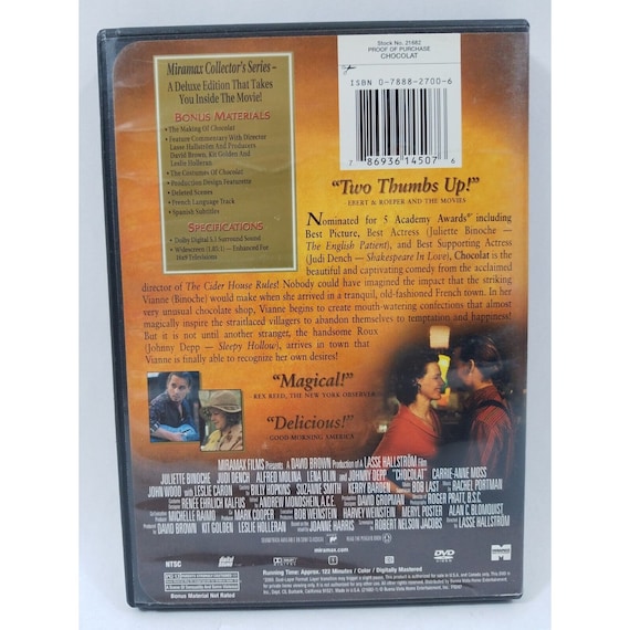 Chocolat 2001 DVD Juliette Binoche Judi Dench Afred Molina Lena