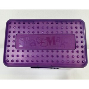 Estuche de plástico para lápices Spacemaker morado, vintage, años 90, fabricado en EE. UU.