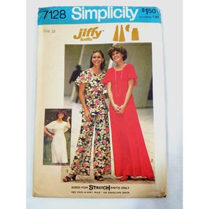 Simplicity 7128 Sewing Pattern Jiffy Knit Dress & Top With Pants Size 10 1970s
