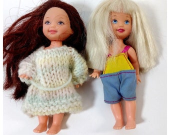 Mattel lot of 2 Barbie Kelly dolls mini sister friends 4" blue eyes vintage