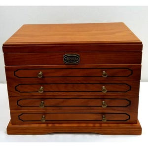 Thomas Museum Series Wooden Jewelry Box With 4 Drawers Green Felt Interior And Brass Knobs