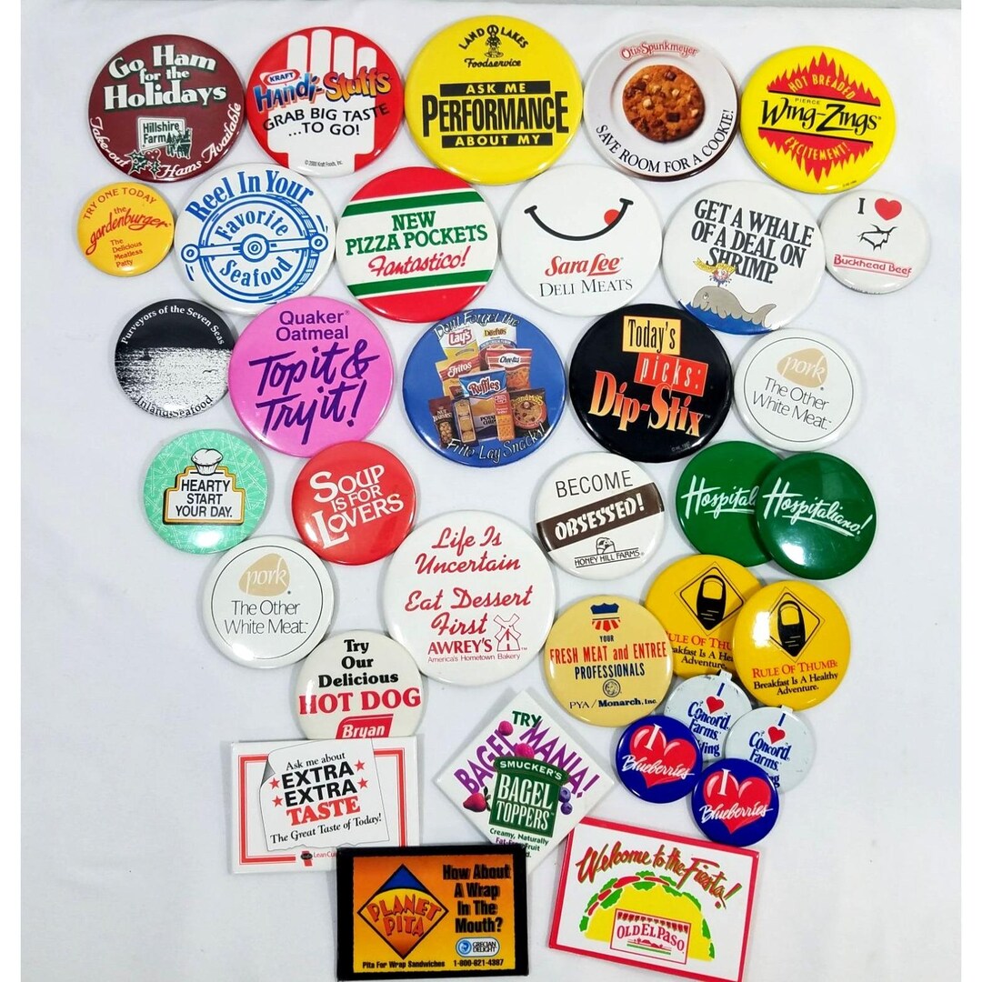 Vintage Advertising Button Pin Collection Lot of 35 Food Beverage ...