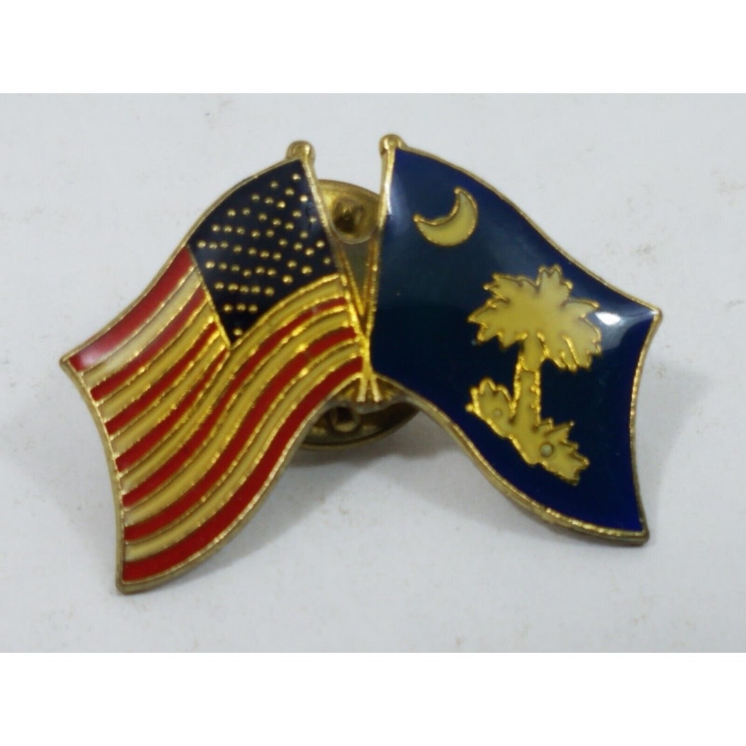 US and SC Flag Pin American South Carolina Yellowing Enamel Etsy