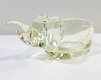 Glass Elephant Figurine Heavy Pipe Holder Dish Bowl Vintage 1980s Clear