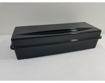 Vintage Cassette Tape Storage Box Black Plastic Rectangular Holds 15 Tapes