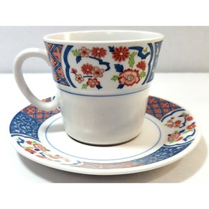 Noritake Progression Flat Cup & Saucer Set Ming Garden 9066 vintage China 1970s