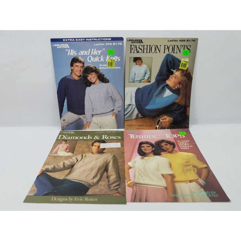 22 Vintage Crochet Knitting Patterns Leaflets Sweaters Vests Leisure ...
