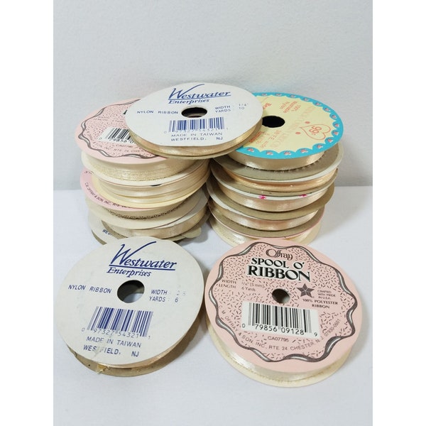 Satin Ribbon shades of Ivory off-white spools lot of 10 Crafts Scrapbooking