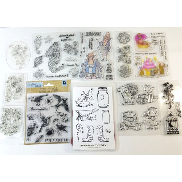 Cling Stamps Mixed Brands Mice Birds Bears Mermaid Cat Lady Fairies Summer Farm