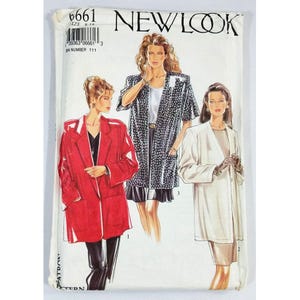 May include: A vintage New Look sewing pattern envelope featuring illustrations of women's jackets. The envelope is white with the New Look logo and pattern number 6661. The jackets are a red blazer, a black and white patterned jacket, and a white jacket.