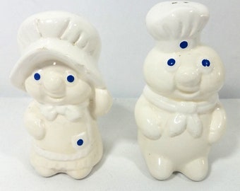 Pillsbury Doughboy and Doughgirl Ceramic Salt & Pepper Shakers 4" vintage 1988