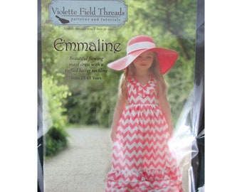 Violette Field Threads sewing pattern Emmaline girls' beautiful flowing maxi dress ruffled halter neckline size 2T-10 yrs