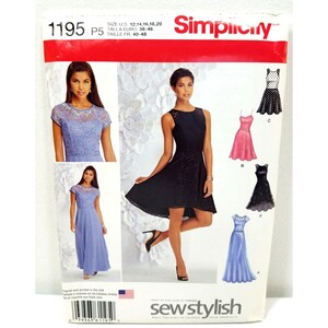 Simplicidad Patrón de costura 1195 vestido de mujer talla 12-20 sin cortar doblado de fábrica