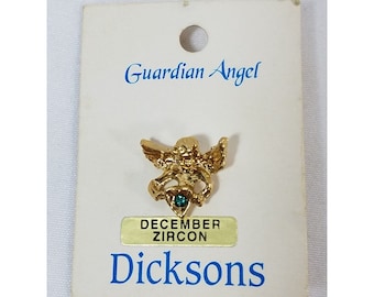 Dicksons Guardian Angel Lapel Pin Gold Tone December Turquoise Birth Stone