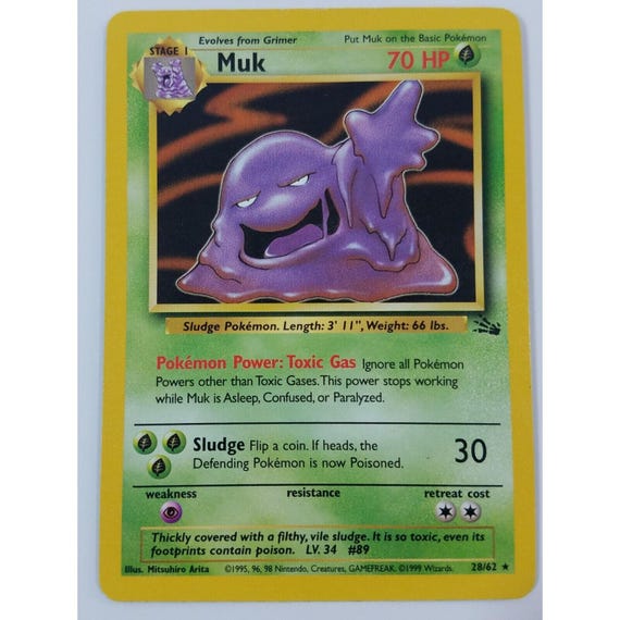 Pokemon Card Muk Fossil Set 28/62 WOTC Non-Holo Rare Pokemon Card Muk Fossil Set 28/62 WOTC Non-Holo Rare