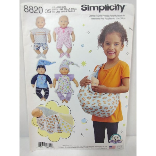 Simplicity Schnittmuster 8820 Baby Doll Kleidung Accessoires ungeschnitten fabrik gefaltet