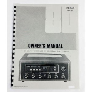 Tuner FM numérique McIntosh MR 80, manuel d'utilisation, spirale, vintage 1980