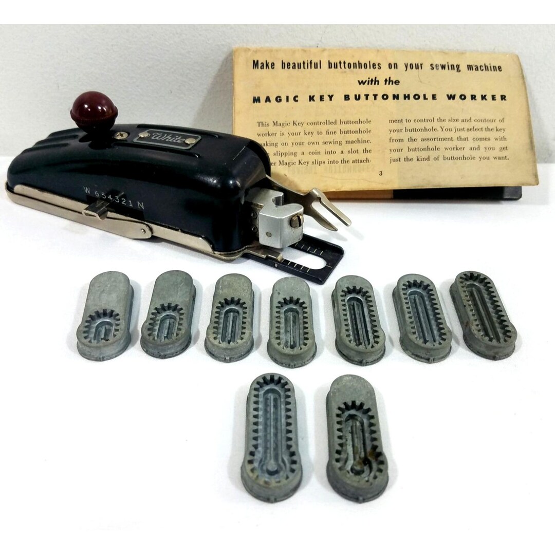 White Magic Key Buttonhole Worker Sewing Machine Attachment Vintage ...