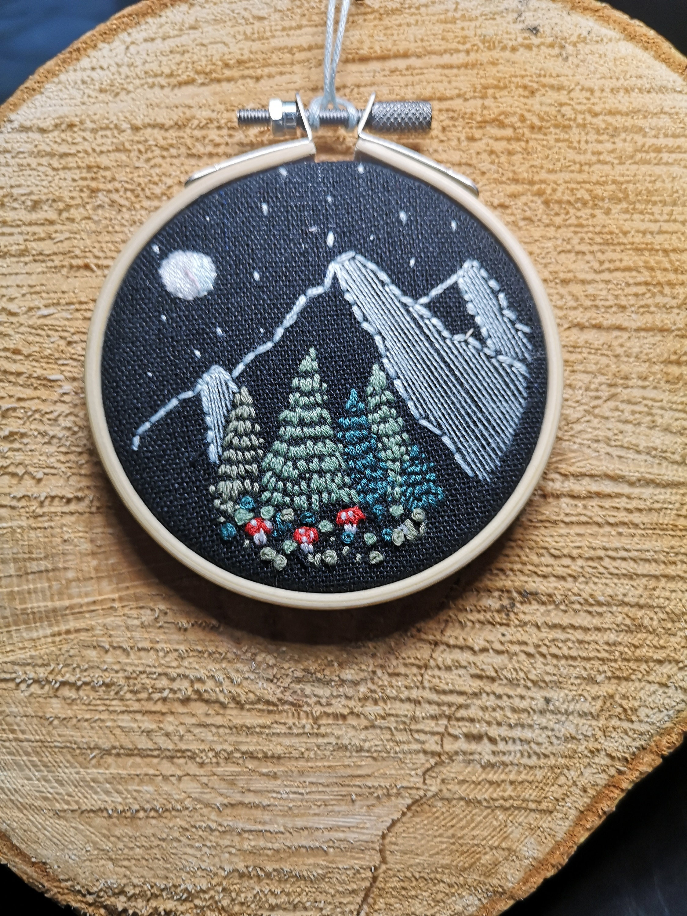 Mountain Scene Embroidery Hoop Art Moon Stars Wild - Etsy