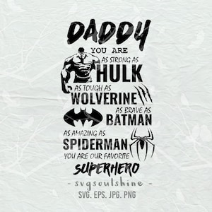 Superhero Daddy SVG Superhero Dad File Silhouette Cut File Cricut Clipart Imprimir Decoração de parede de vinil, transferência de adesivo Design de camisa Dia dos Pais