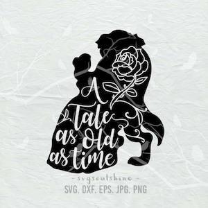 Een verhaal zo oud als de tijd SVG-bestand Svg silhouet snijden bestand Cricut Clipart Print sjabloon Vinyl sticker shirt ontwerpen Belle en het beest SVG