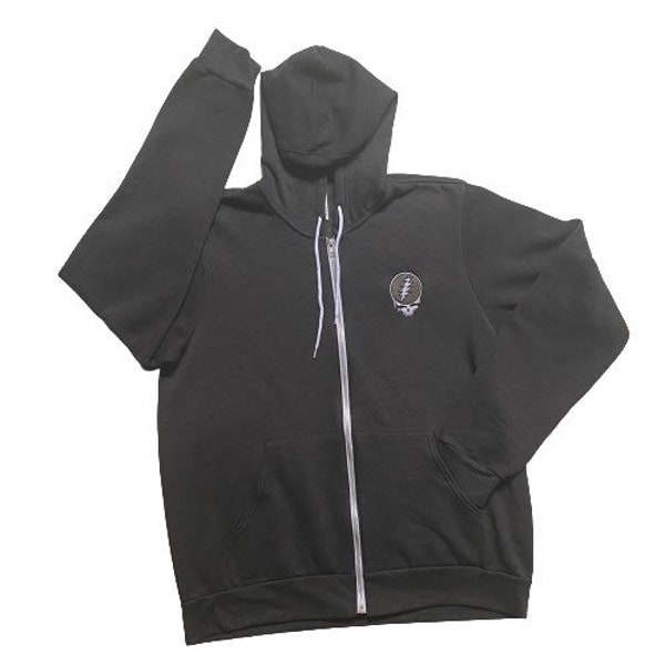 Embroidered GD Stealie Zipup Charcoal Grey Hoodie M-2X