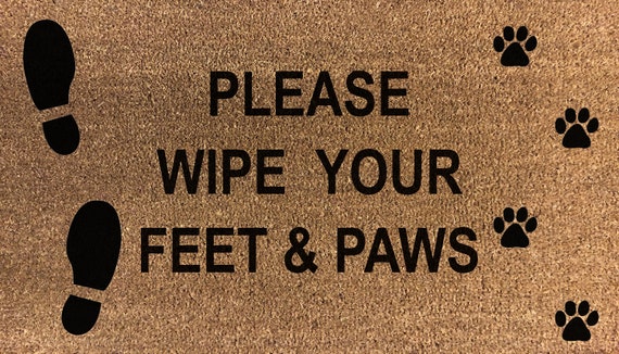 Please Wipe Your Feet Paws 70 X 40cm Internal Coir Door Mat Hand Made In The Uk Artisan Kiss