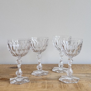 Val Saint Lambert Crystal Wine Glasses – Prince de Galles – Mid Century Belgian Cut Crystal Goblets – Set of 4 – 16 cm