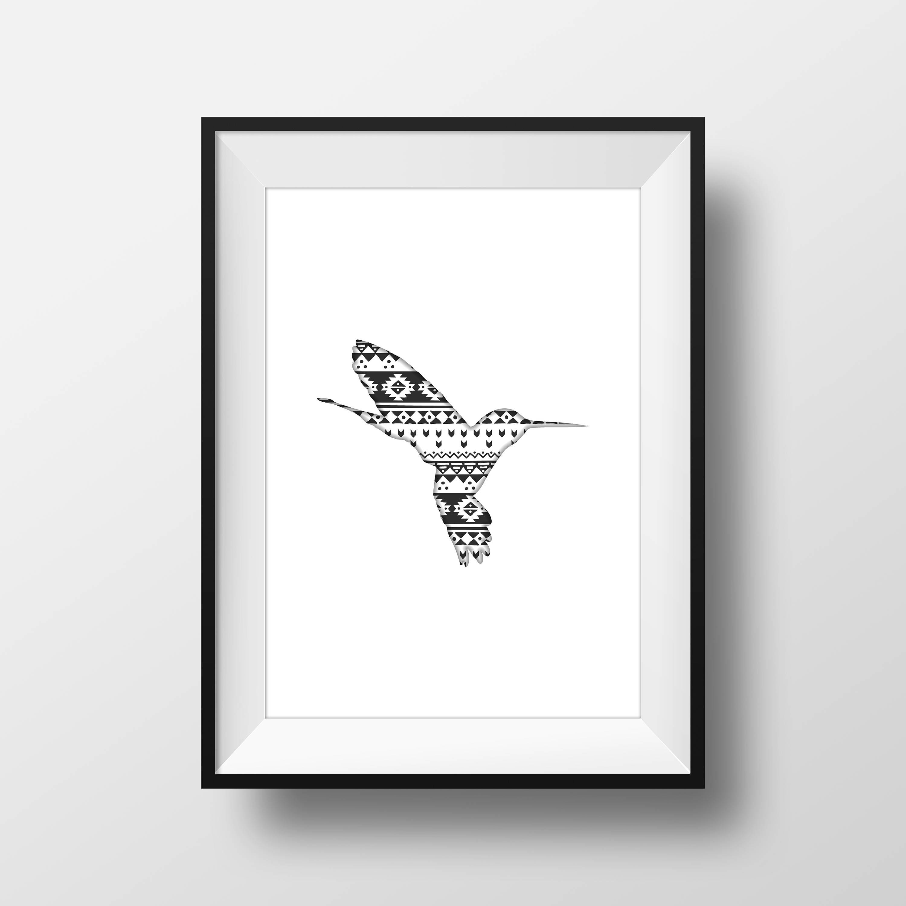 Hummingbird Art, Aztec Pattern, Digital Download, Bird Wall Art, Home ...