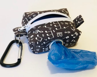 Waste Bag Dispenser, Leash Bag, Dog Poop Bag Holder, Music Note Print, Dog Gift, Gift Under 15