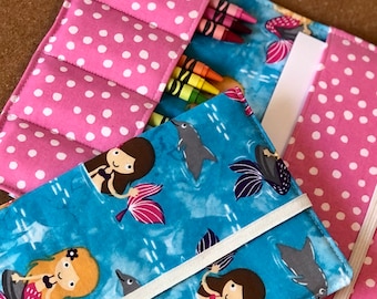 Mermaid Travel Art Kit: Kids Crayon & Scratch Pad Wallet