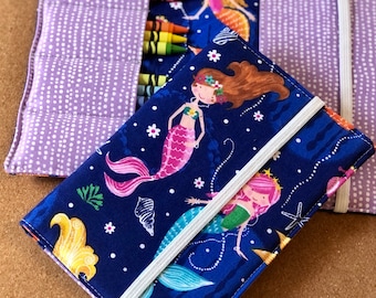 Mermaid Travel Art Kit: Kids Crayon Wallet with Scratch Pad