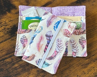 Tea Wallet Tea Lover Gift  Boho Feathers Tea Bag Holder Tea Bag Case Party Favor Gift Under 10 Coworker Gift