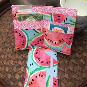 Tea Wallet Tea Lover Gift Watermelon and Pink Tea Bag Holder Tea Bag Case Party Favor Gift Under 10 Coworker Gift