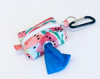 Waste Bag Dispenser, Leash Bag, Dog Poop Bag Holder, Watermelon Print, Dog Gift, Gift Under 15