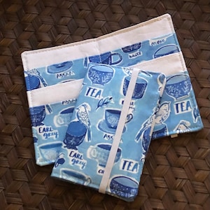 Cartera para té, regalo para amantes del té, tipos de té, porta bolsitas de té azul y blanco, estuche para bolsitas de té, regalo de fiesta por menos de 10 dólares, regalo para compañeros de trabajo