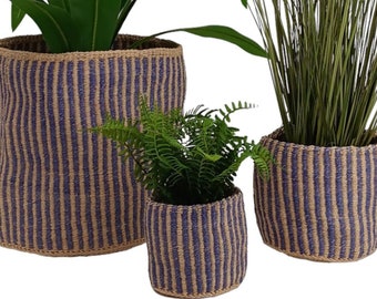 Gestripte paarse geweven mand, kleurrijke plantenmand, handgeweven Afrika sisal plantenbak, cadeau voor moeder, opbergmand, manden voor planten