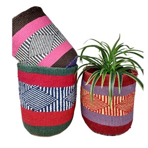 Colorful Woven Plant Basket: 10&quot; Boho African Storage