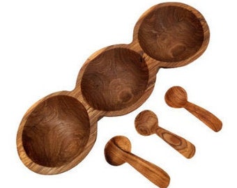 Cadeau de cuisine en bois, Bol à collation en bois, petit plat en bois, cadeau hôtesse, bol à collation divisé, bol en bois d’olivier, assiette de service en bois,