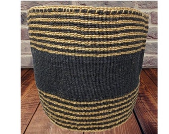 12 inch woven African basket,  Stripped baskets for plants,  Handmade plant basket, Boho planters, Woven basket plant, woven storage basket