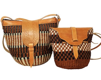 Woven Bag, Woven crossbody bag, Sisal bag with Leather Strap, African basket purse, Kenyan woven bag, woven shoulder bag, Christmas gift bag